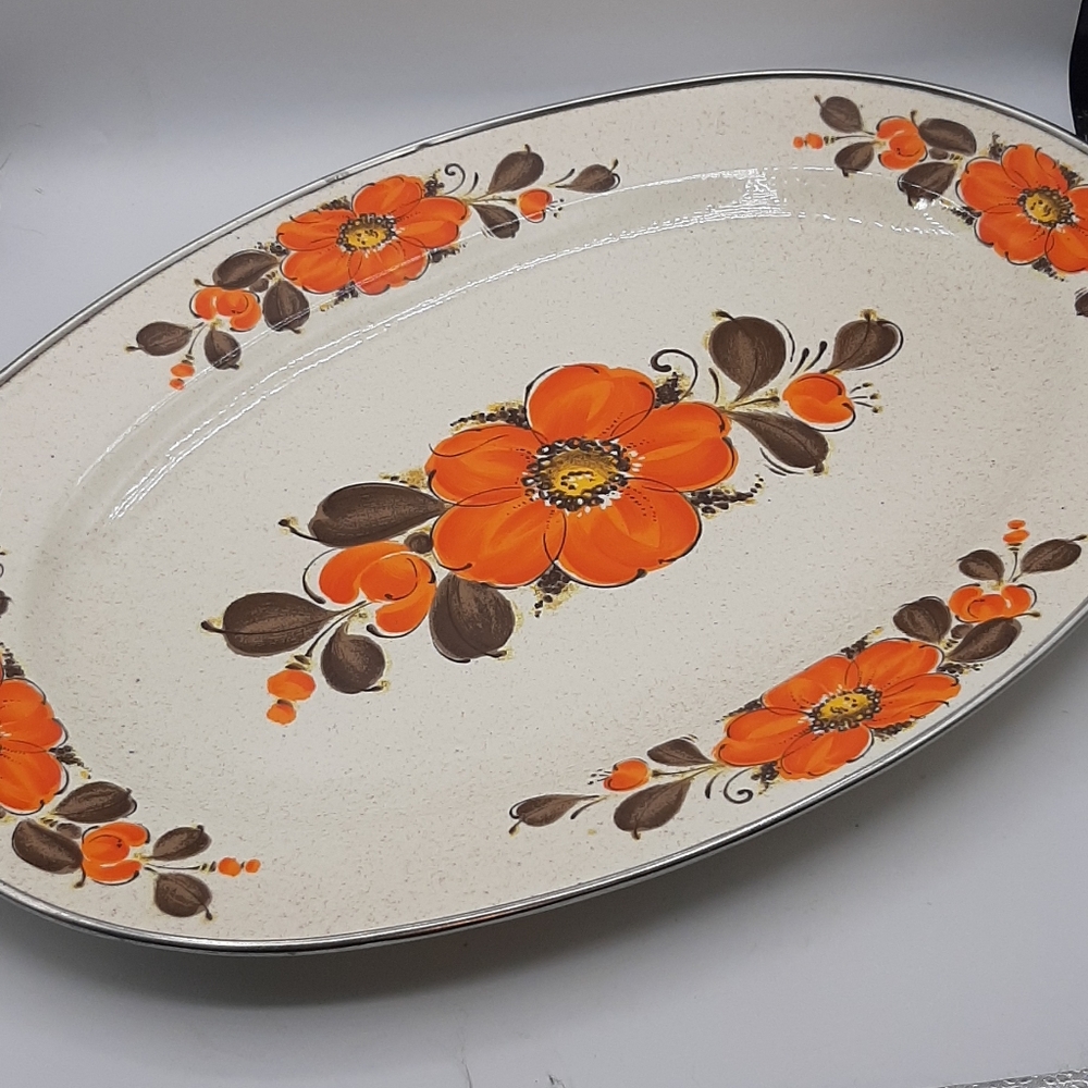 Vtg 1970s Sanko Ware Show Pans Poppies Oval Large Serving Platter 17 3/4" x 12"